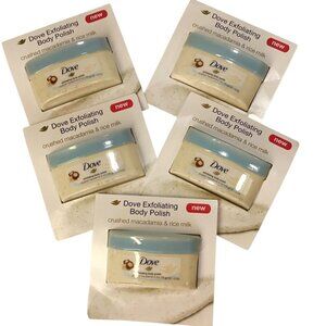 Dove Exfoliating Body Polish Lot of 5 Crushed Macadamia & Rice Milk Trial Size